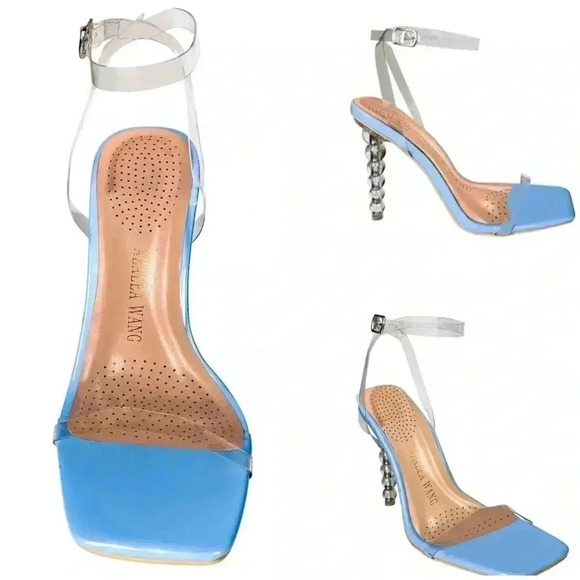 AZAELA WANG WEBSTER SCULPTURAL STILETTO ANKLE STRAP MODERN SANDAL IN BLUE SIZE 9 - Picture 2 of 11